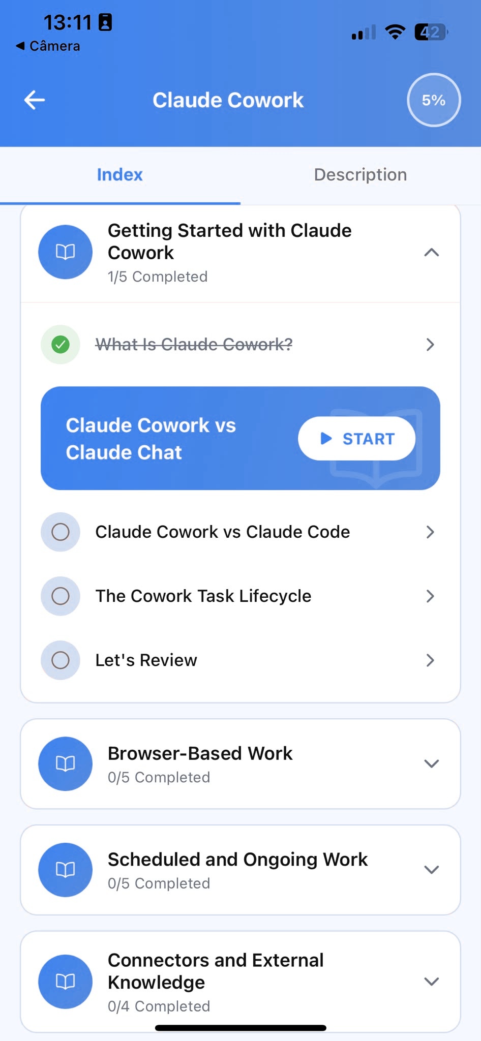 Progress screen in the AI Learning app