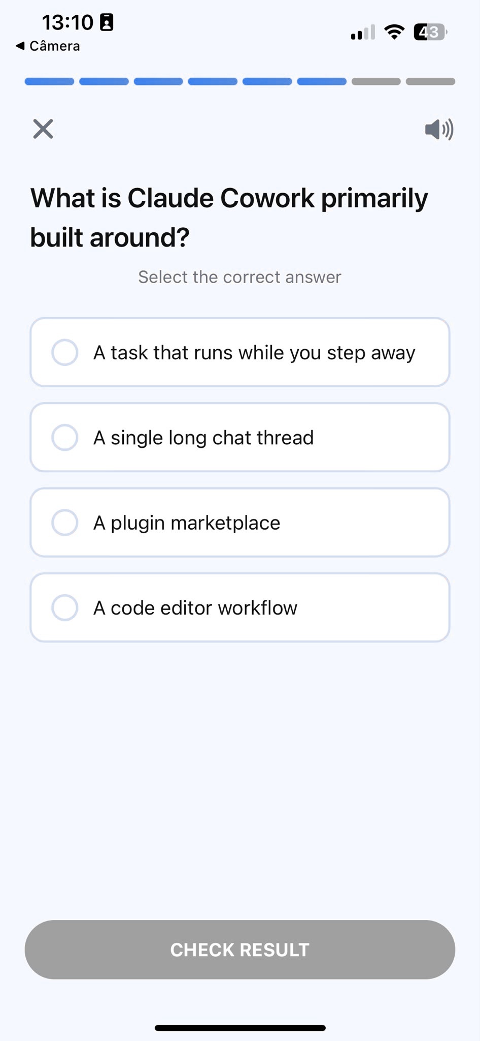 Quiz screen in the AI Learning app